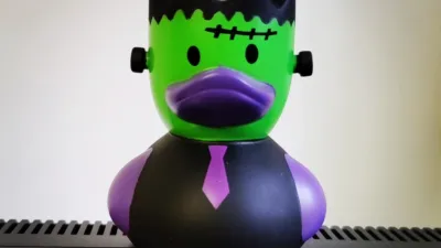 Rubber duck disguised as Frankenstein